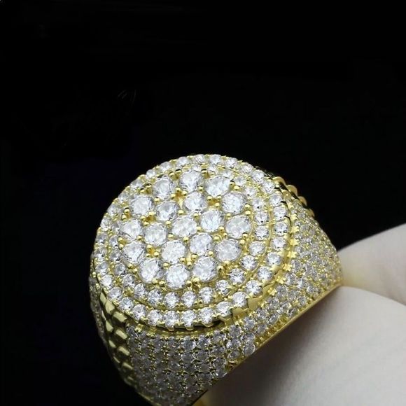 High Quality Men’s Solid 925 Gold Micropave Ring - Picture 2 of 3